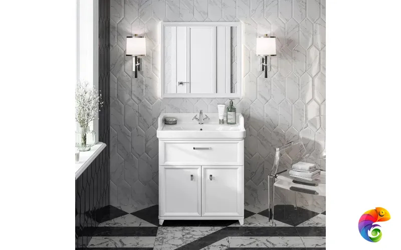 PO.M.80.3/WHT Тумба POMPEI напольная с 3 ящиками 80, белая глянцевая