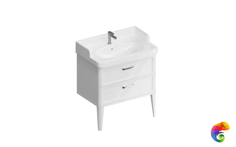 PO.M.80.2/WHT Тумба POMPEI напольная с 2 ящиками 80, белая глянцевая