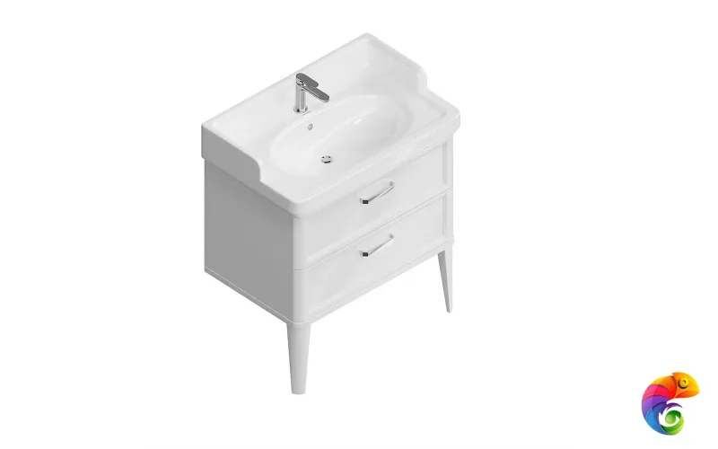 PO.M.80.2/WHT Тумба POMPEI напольная с 2 ящиками 80, белая глянцевая