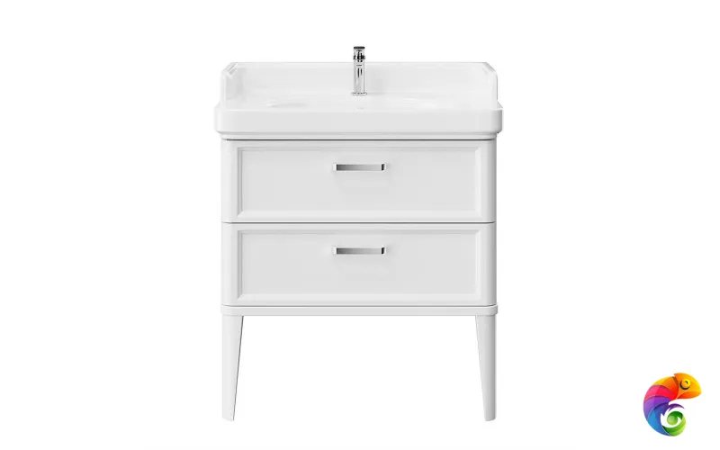 PO.M.80.2/WHT Тумба POMPEI напольная с 2 ящиками 80, белая глянцевая