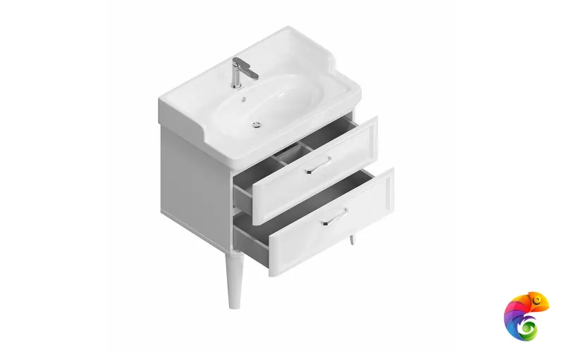 PO.M.80.2/WHT Тумба POMPEI напольная с 2 ящиками 80, белая глянцевая