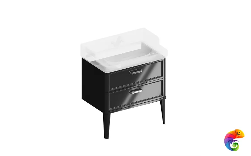 PO.M.80.2/BLK Тумба POMPEI напольная с 2 ящиками 80, черная глянцевая