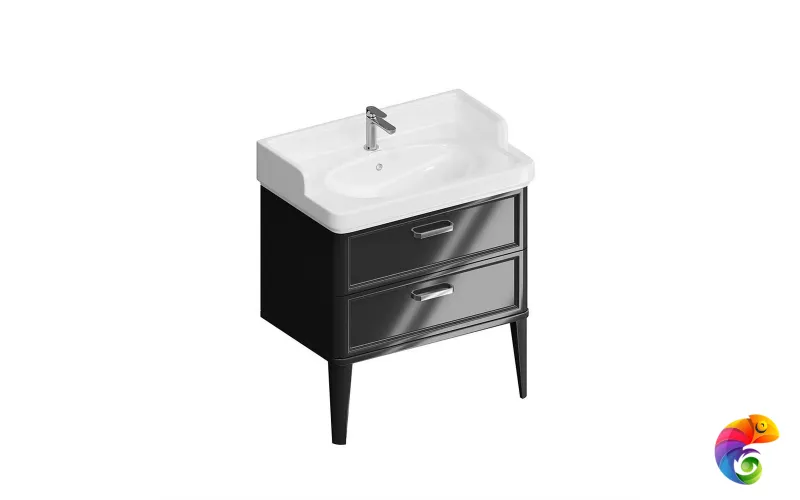 PO.M.80.2/BLK Тумба POMPEI напольная с 2 ящиками 80, черная глянцевая