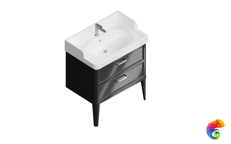 PO.M.80.2/BLK Тумба POMPEI напольная с 2 ящиками 80, черная глянцевая