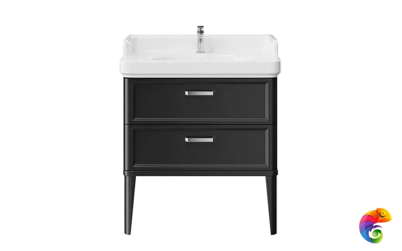 PO.M.80.2/BLK Тумба POMPEI напольная с 2 ящиками 80, черная глянцевая