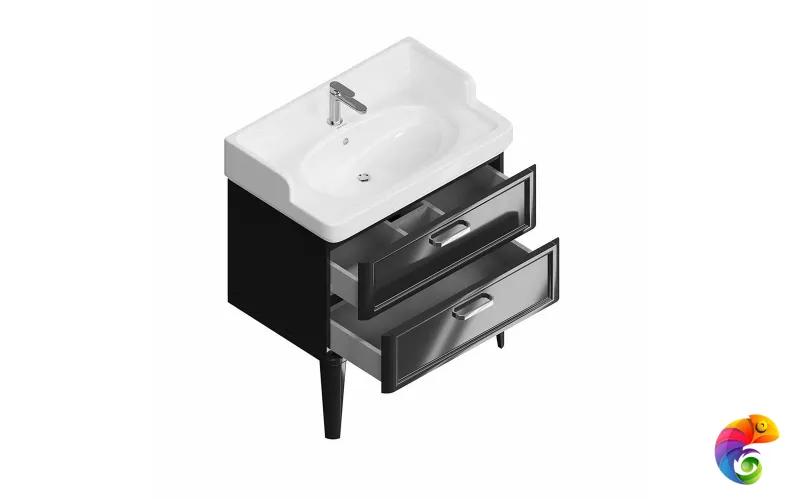 PO.M.80.2/BLK Тумба POMPEI напольная с 2 ящиками 80, черная глянцевая