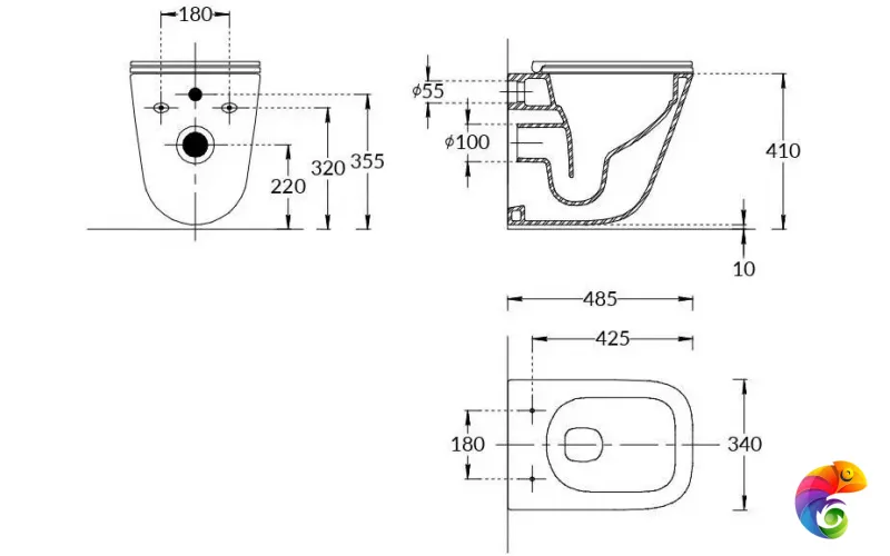 CU.T.wc.02 Унитаз Кубо Торнадо подвесной с системой смыва торнадо с крепежом и сиденьем, белый глянцевый