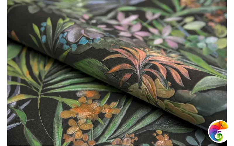 KM5905 Обои виниловые Джангл мотив, чёрный цветной (1, Т F)