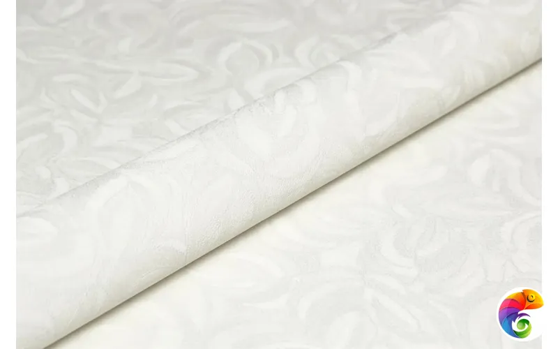 KM8612 Обои виниловые Мираж,  база универсальная,белый, листья (1, Т A) смещённая стыковка