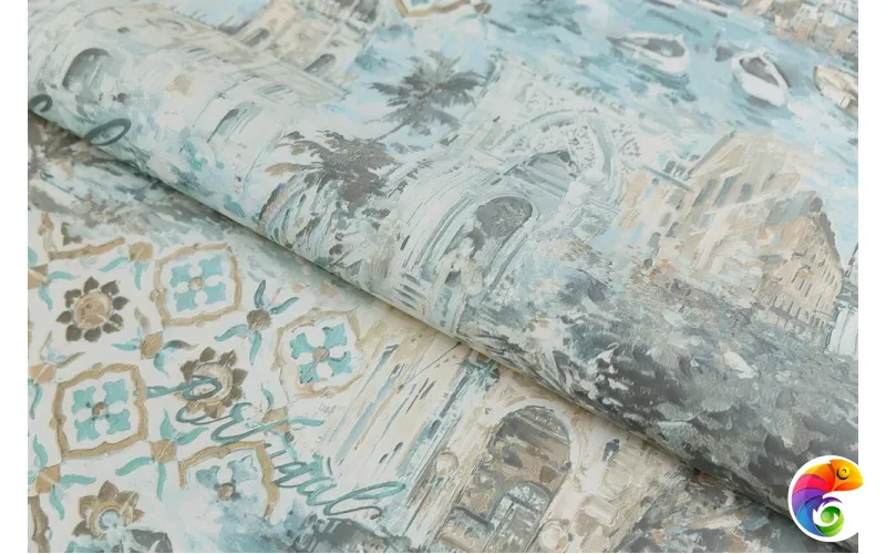 KM6603 Обои виниловые Впечатление мотив, голубой  (1, Т B)