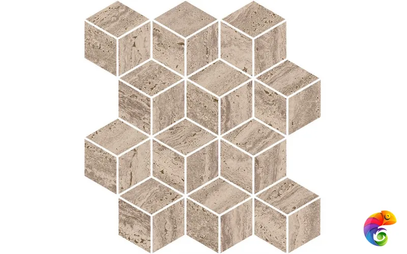 KMD2MSM017BR Декор Про Травертин мозаичный бежевый тёмный матовый обрезной 34,5x37x0,9